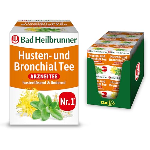 Bad Heilbrunner Husten- & Bronchial - Arzneitee im Filterbeutel- Spitzwegerich Thymian & Bitterer Fenchel - reizlindernd bei Bronchitis trockenem Husten & Erkältungen (12 x 8 Filterbeutel)