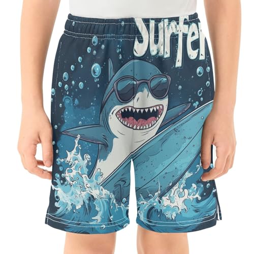 DOMIKING Surfing Shark Kids Shorts Pull-on Boys Shorts with Elastic Waist Casual Athletic Pants for Outdoor Summer2