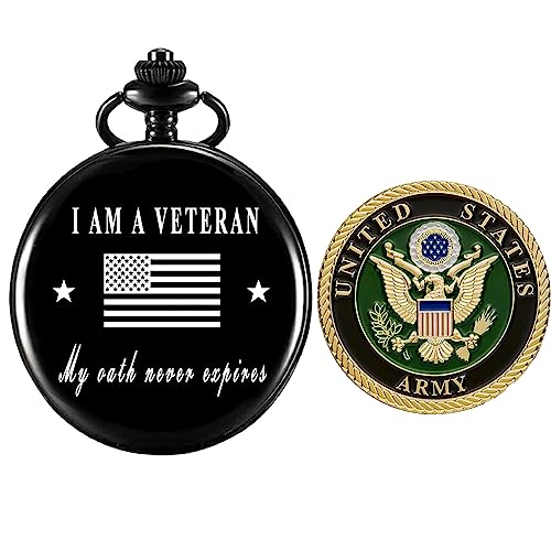 Image of Gifts for Veterans,Pocket Watch for Veterans with Military ChanllengCoin,Best Veterans Day Gifts