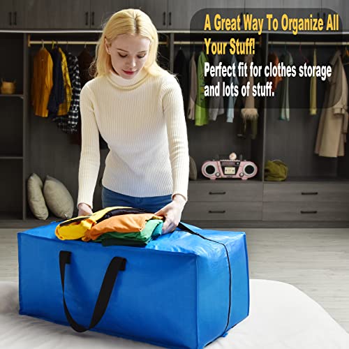 Moving Boxes Heavy Duty Extra Large Storage Bags, Blue Moving Bags Totes With Zippers For Clothing Blanket Storage, Dorm College Supplies, Clothes Storage Bins Compatible With Ikea Frakta Cart, 4 Pack #TOP6