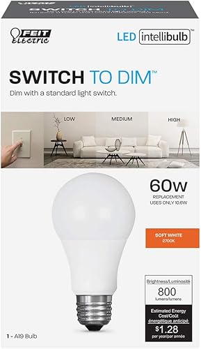 Miniatura 2 de Feit Electric OM60/3DIMCA/LEDI - Bombilla IntelliBulb equivalente a 65 W, interruptor a atenuación A19, 2700 K blanco suave (paquete de 2) Blanco