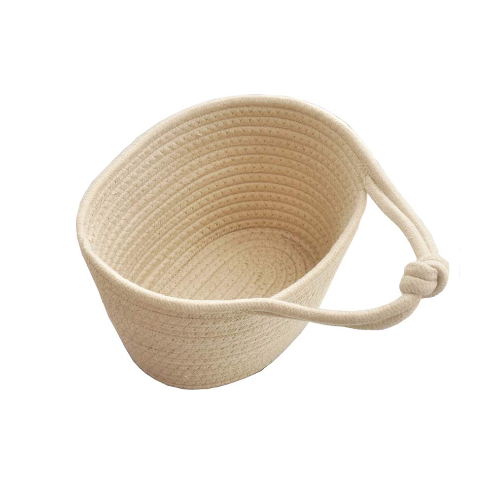 BQEEPersonality Cotton Woven Fold Snacks Debris Sorting Storage Basket Hang Rope Woven Home Decor For Kids Room Decorative Perfect for Storing Small Household Items (Beige-Medium)