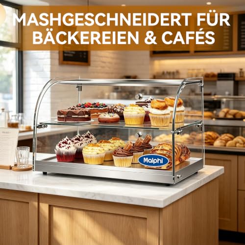 Image of Malphi 22 inch Commercial Countertop Pastry Bakery Display Case with Front Curved Glass and Rear Door,1.5 cu. ft.Bread Cookie Donut Display Box,ETL Certified