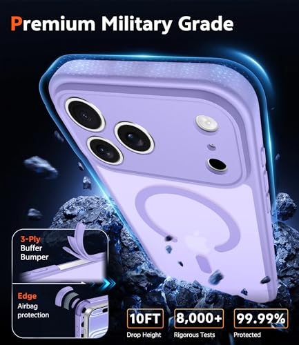 Image of FNTCASE for iPhone 17 Pro Case: Matte Magnetic Phone Cases with Screen Protector Compatible with Magsafe Slim Anti Yellowing Rugged Shockproof Protective Translucent Cell Phone Cover (C-Purple)