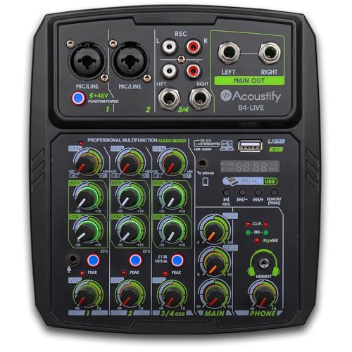 B4-Live 4-Channel DJ Mixer with Bluetooth, USB Playback, Recording, 48V Phantom Power, and Effects – Professional DJ Audio Mixer for Live Sound, Podcasting, and Studio Recording