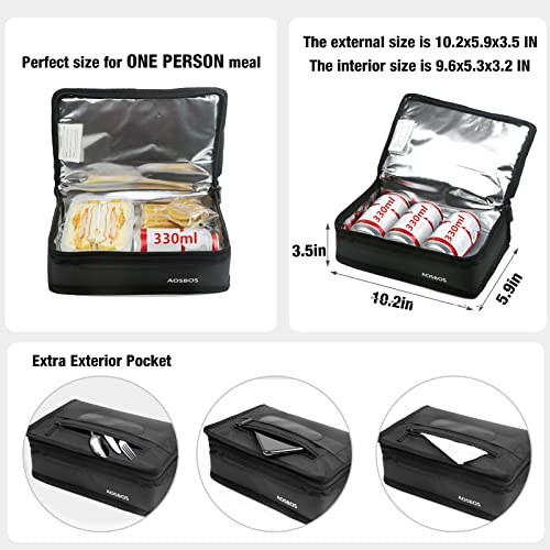 Aosbos Insulated Lunch Bag Small Lunch Box for Men Women Compact Lunch Bags Mini Food Storage Bag Flat Cooler Bag Thin Lunchbox Black Reusable Sandwich Bags Portable Snack Bag Tiny Thermal Bag 2