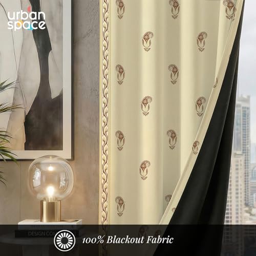 Image of Urban Space 100% Blackout Window Curtains 5 Feet Long Set of 2 | Printed Blackout Curtain | Thermal Insulated Curtains for Living Room, Bedroom Decor, Tieback Included (Jaipur Paisley Rust, 5 Feet)