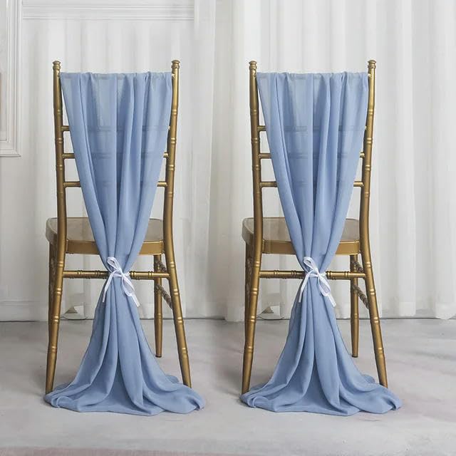 Ruban de Chaise en Mousseline de Soie Bleu Poudré 275x30cm au Tombé Fluide et Luxueux
