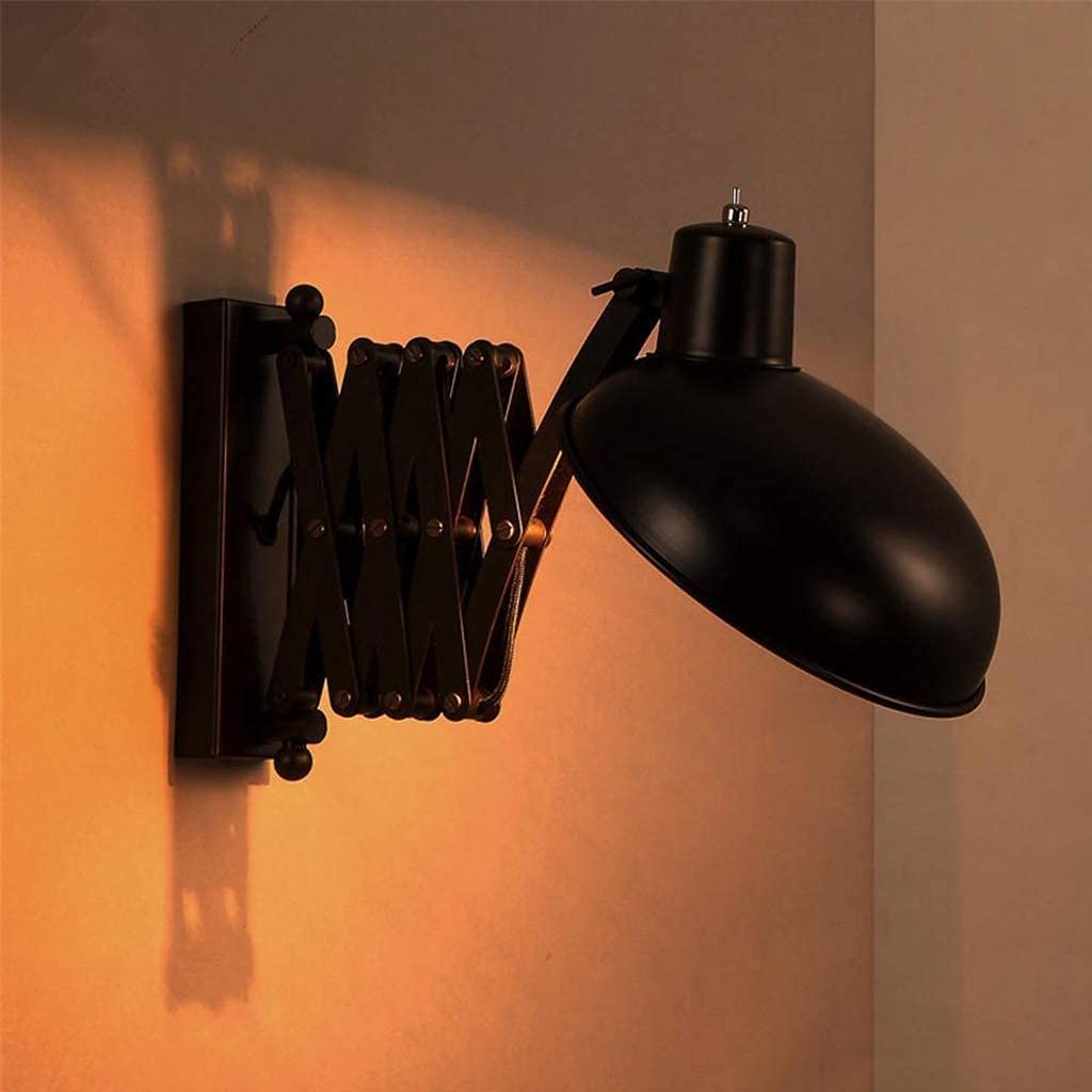 Vintage Industrielle Wohnzimmer Wandlampe Innen Ausziehbar Schwarze Schlafzimmer Wandleuchte Mit Schalter Rustikal E27 Swing Arm Wandlicht Flexible Leselampe Links/Rechts Schwenkbar