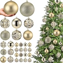 Soulchen 46 Pcs Champagne Christmas Balls Ornaments Set, 3.94/3.15/2.36/1.57 Inch Shatterproof Christmas Tree Hanging Plastic Balls Xmas Ornaments Decor for Xmas Tree Wreath Party Decoration Supplies