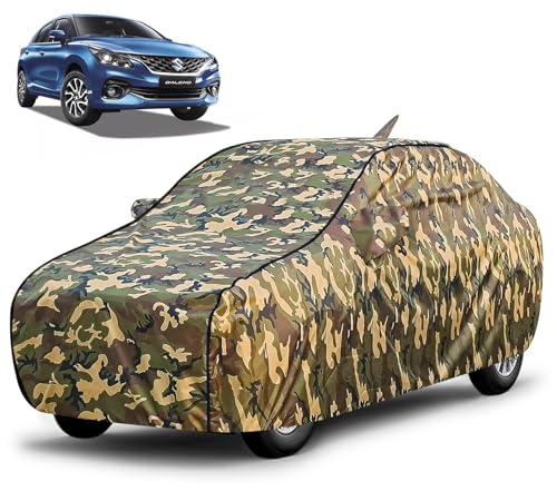 Image of FABTEC Waterproof Car Body Cover for Maruti Baleno New with Mirror and Antenna Pocket, Triple Stitched (Military, Jungle Print, Camouflage Design)