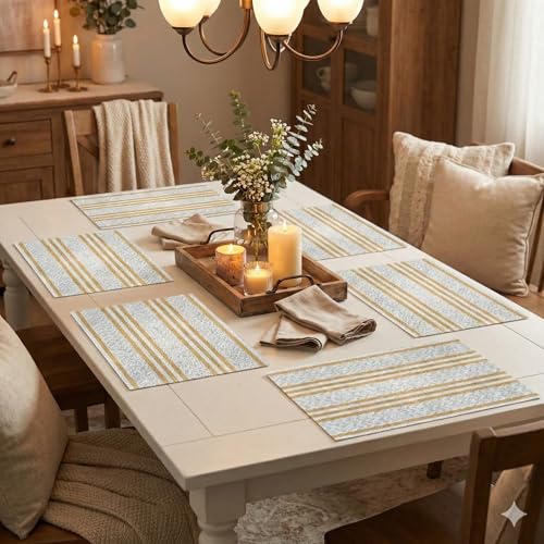 Image of YELONA Placemats for Dining Table - Heat Resistant, Non-Slip & Washable PVC Vinyl Table Mats - Set of 8, 45 x 30 cm (Ivory Beige)