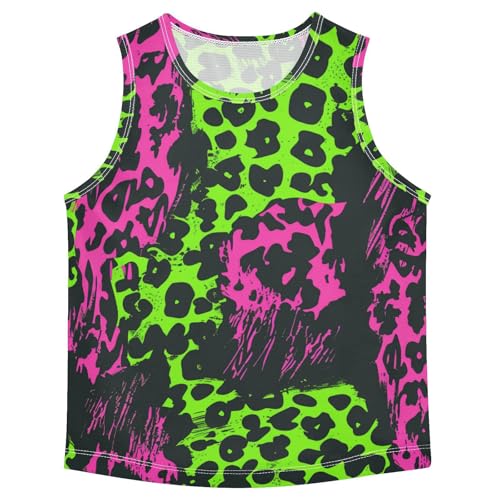 susiyo Pink and Green Leopard Print Boys Sleeveless Tank Top Girls Athletic T Shirt