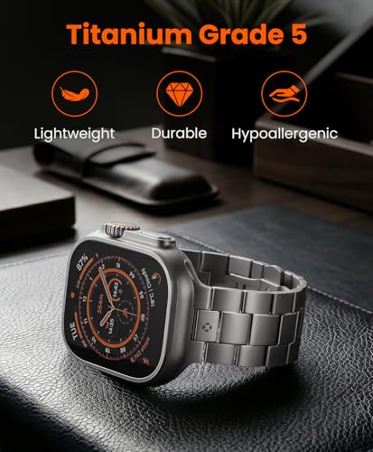 Image of Titanium Watch Band for Apple Watch Ultra 3 /2 /1 49mm & Series 11 /10 46mm, Grade 5 Titanium Apple Watch Band with Anti-Scratch DLC Coating, 22mm Premium Business Metal Strap for Men - CRNS03