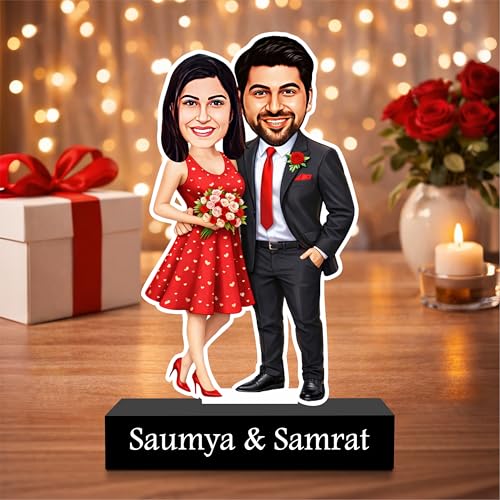 Image of ZOCI VOCI Personalized Couple Gift from Photo, Custom Name Acrylic Couple Caricature, Romantic Gift for Couples (Ever After, Without Light)