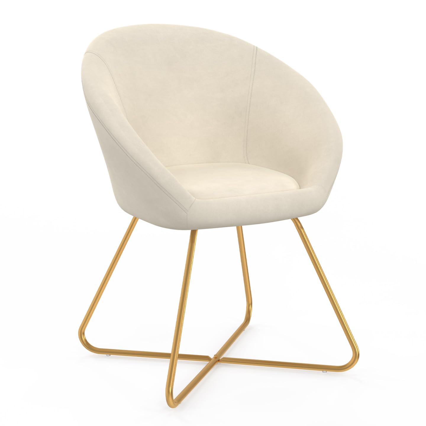 IDMarket - Silla redonda ANGELINA de terciopelo beige con patas entrelazadas doradas