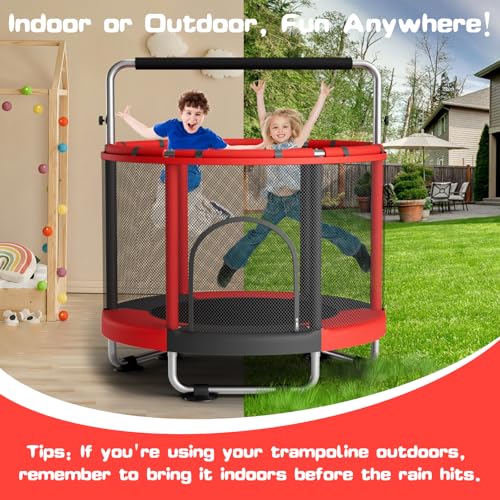 55" Trampoline for Kids with Enclosure, 440lbs Capacity Indoor & Outdoor Toddler Trampoline with Adjustable Gymnastics Bar & Toys, for Boys & Girls - Image 6