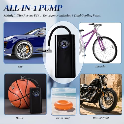 Image of Tire Inflator Portable Air Compressor, Portable Air Compressor with Digital Pressure Gauge, 3X Faster Inflation Cordless Air Pump for Car, Bike, Motorcycle, Ball (Not for Truck)