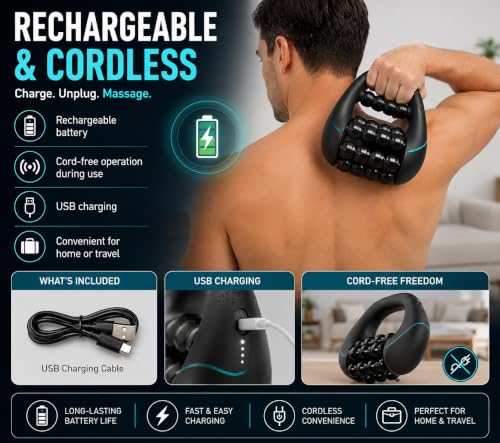 Image of Electric Rolling Massager, Deep Tissue Muscle Roller, Rechargeable Cordless Percussion Massager with 5 Speed Levels, Large Area Full Body Massage Roller for Legs, Thighs, Calves, Back, Arms & Workout Recovery (S SIZE ROLLER MASSAER)