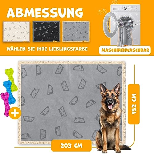Lovpet® wasserdichte Hundedecke, Fleece Haustier Decke Katzendecke + 3X Kauknochen, für große Hunde, Katzen, 152 x 127 cm, XXL, Handwäsche, beidseitiger Sofabezug-Schutz Grau