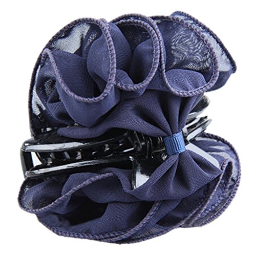 Polytree Women's Chiffon Rose Flower Bow Hair Clip (Navy)