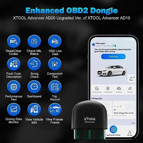 XTOOL Advancer AD20 OBD2 Scanner Check Engine Light Diagnostic Scan Tool for iPhone/Android, OBDII Scanner for Car, Mode 6, Live Data, Freeze Frame, Performance/Voltage Test