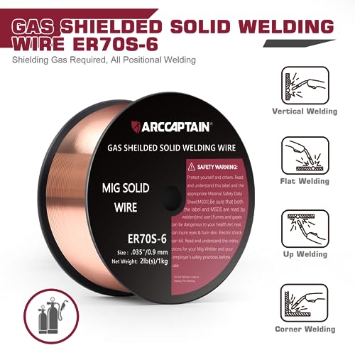 Image of ARCCAPTAIN Mig Welding Wire, Mig Wire ER70S-6 2Lbs Gas Solid Carbon Steel Low Splatter Mig Welding Wire Compatible With Lincoln Miller Forney Harbor Welder 1KG (0.035 inch 2Lb)