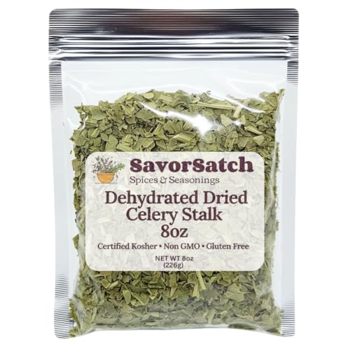SavorSatch Dehydrated Dried Celery Flakes, Crosscut – 8oz Resealable Pouch | Dried Vegetables for Cooking, Soups, Stews, Camping, Emergency Supply | Certified Kosher