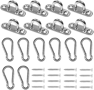 Stainless Steel 1.8 inch Pad Eye Plate U Hooks + Stainless Steel Snap Hook,Marine Hardware Staple Hook Loop with Screws-Hushtong ,8 Pack