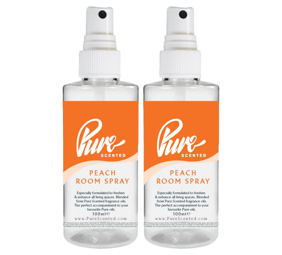 "Pure Scented 200ml Room & Fabric Sprays 2 x 100ml Suitable For Home, Car, Caravan, Work, Gym Bags, Odour Eliminators (2 x 100ml, Peach)"