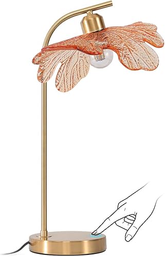 Lámpara de mesa moderna de mediados de siglo, lámparas de mesa de noche con interruptor táctil, lámpara de mesa alta de vidrio ámbar, lámpara de