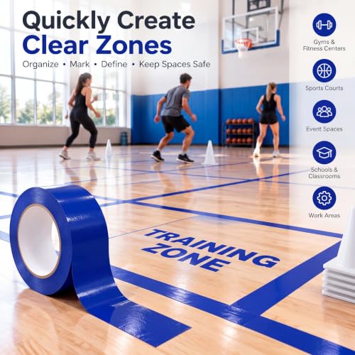 Image of Pangda 2 Rolls Dance Floor Vinyl Tape Durable Tape Splicing Strong Adhesion No Residue for Gym Dance Room Restaurants Kitchen Floor Safety Marking(Blue,36 yd X 2 in)