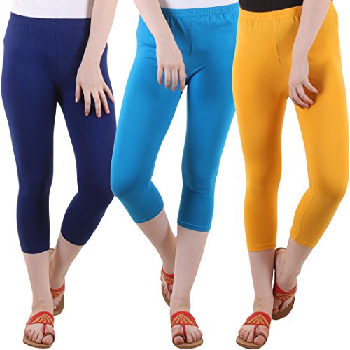 Image of DIAZ Women's Super Combed Cotton Elastane Stretch Slim Fit Printed Capri -Pack of 3