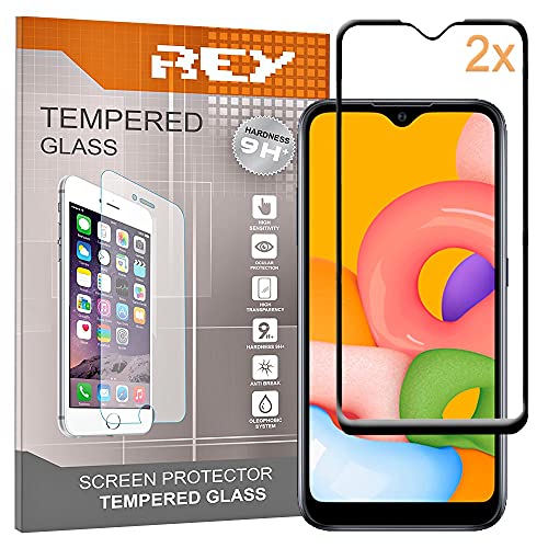 REY 2X Protector de Pantalla 3D para Samsung Galaxy A01 - Samsung Galaxy M01, Negro, Protección Completa, 3D / 4D / 5D