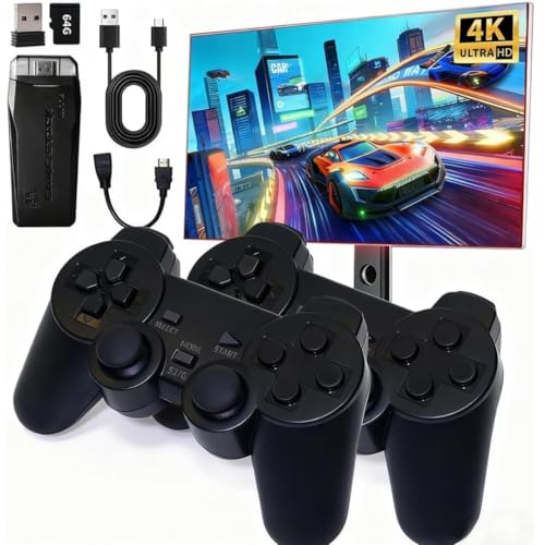 Consola Retro 4K con 20.000+ Juegos Clásicos – 64GB, 2 Mandos Inalámbricos, Plug & Play HDMI – Revive la Experiencia Arcade en Casa