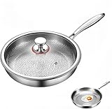 Titan Bratpfanne Mit Deckel, 2025 Verbesserte Titanium Pfanne Unbeschichtet, Hammered Pan, Non-Stick Pro-Kochgeschirr, Kratzfeste Bratpfanne (28 Cm)