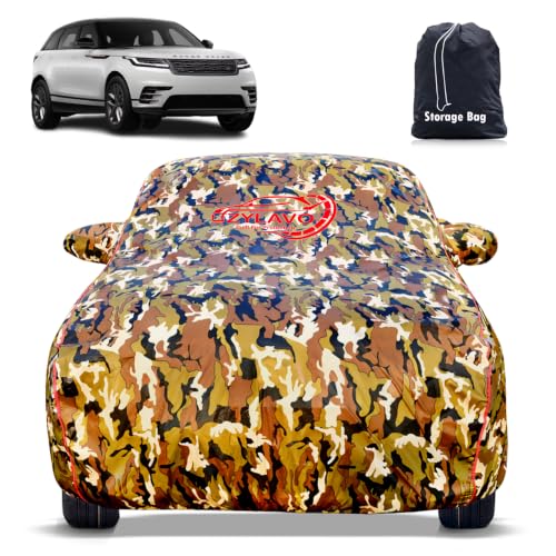 Image of Car Cover for Range Rover Velar Model |100% Waterproof Premium Full Body Cover with Mirror Pockets | Triple Stitched, Bottom Elastic, UV, Dust & Scratch Protection, Belt & Buckle (Jungle Print)