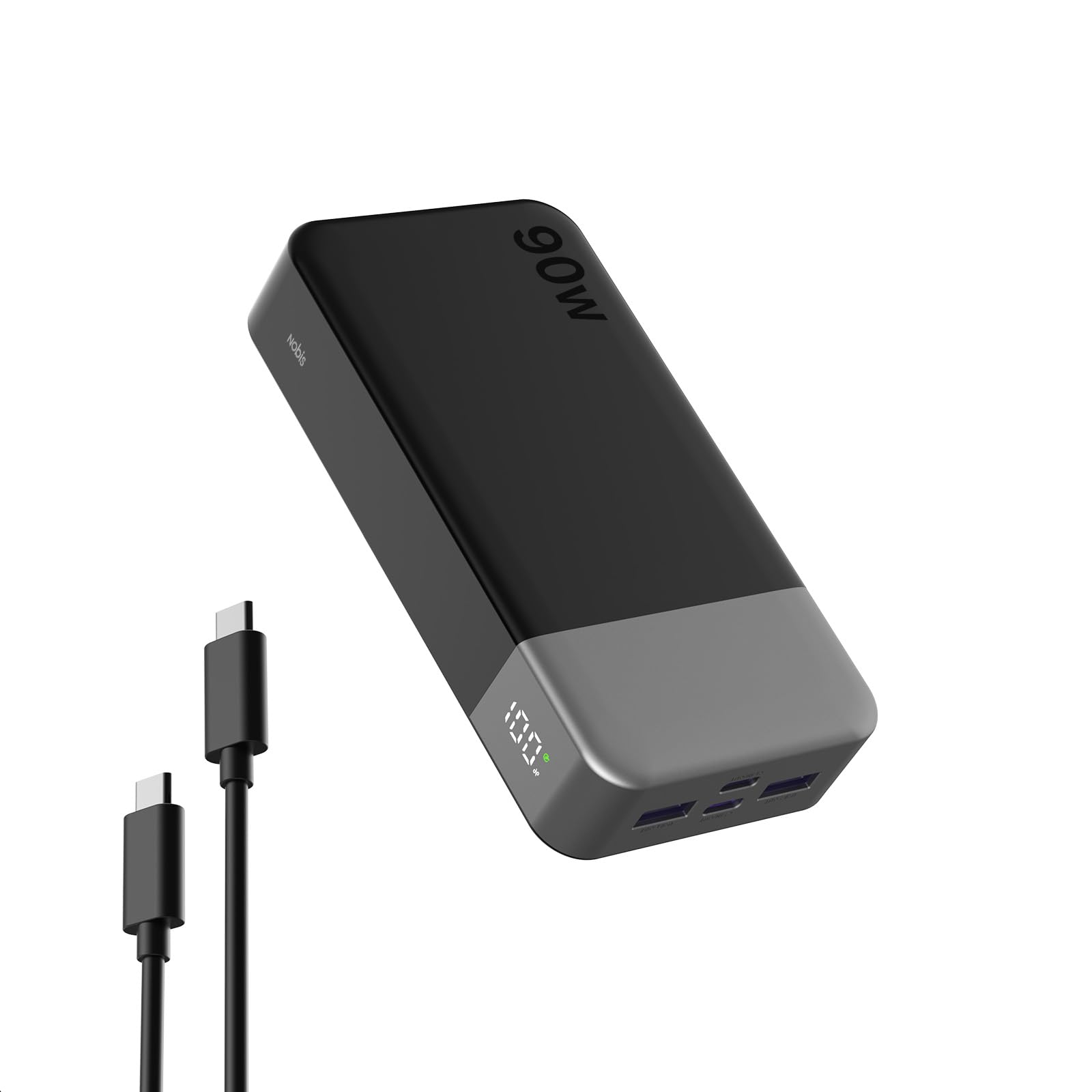 NOBIS 90W Power Bank 20000mAh con Ricarica Rapida per Laptop | Fast Charging Powerbank con con 4 Porte (2C+2A) Display LED per Notebook, Tablet, Smartphone e Steam Deck