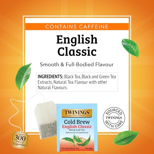 Image of Twinings English Classic Cold Brew Iced Tea Bags, 20 Count (Pack of 6), Unsweetened Black Tea, Caffeinated, 120 Teabags