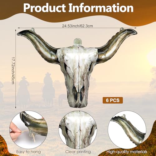 Image of Gejoy 3 Pcs Western Party Decorations Long Horn Cow Balloons Cowboy Aluminium Foil Balloon for Cowgirl Decorations Rodeo Balloons Western Party Supplies (Longhorn)