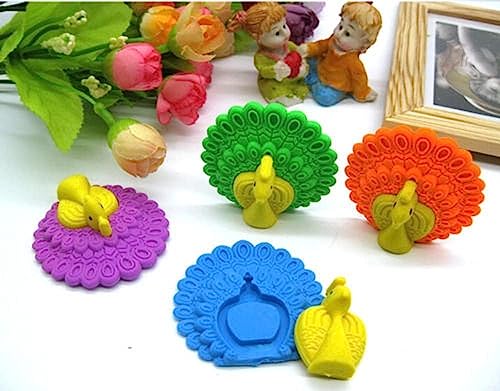 Image of AK Store (Pack of 4) 3D Cute Cartoon Shape Rubber Pencil Erasers, School Stationery for Kids, Boys Girls, Birthday Return Gifts (Peacock)