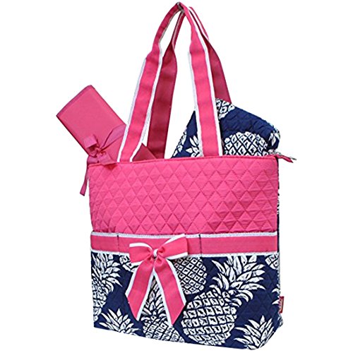 N-GIL Southern Pineapple Print Quilted 3pc Diaper Bag-Pink