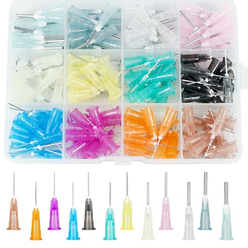 Utoolmart Industrial Dispensing Needle,12 Different Gauge Blunt Tip Syringe Needles with Luer Lock, Stainless Steel Precision Applicator, for Refilling E-Liquid Inks and Syringes, 156PCS