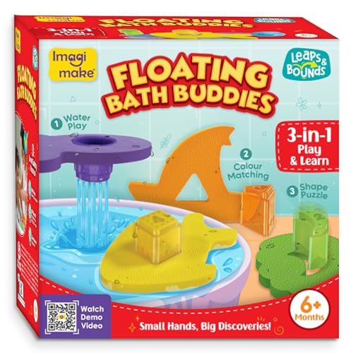 Image of Imagimake Floating Bath Buddies | Leaps & Bounds BathToy | Educational Toy for Toddlers, Infants | 3-in-1 Play & Learn - Water Play, Color Matching & Shape Puzzle | New Born Baby Gifts for 6+Months