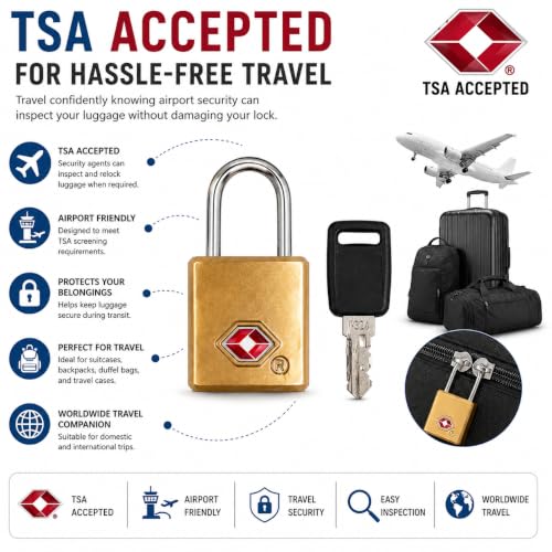 Image of QUIRA TSA Approved Travel Padlock with Key, Luggage Lock for Suitcase, Backpack, Locker & Travel Bags, Heavy Duty Security Lock