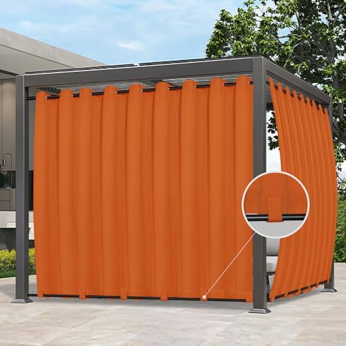 Image of Easy-Going Outdoor Curtains for Patio 1 Panel, 150x84 inch, Orange | Waterproof, Windproof, Weatherproof Privacy Outdoor Curtains for Cabanas Porches and Pergolas, Grommet Top and Tab Bottom