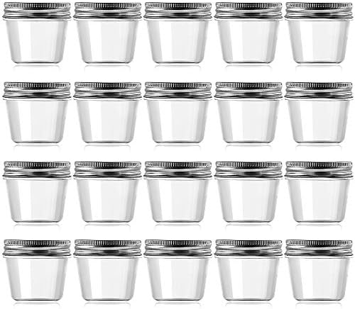 novelinks 4 Ounce Clear Plastic Jars Containers With Screw On Lids - Refillable Round Empty Plastic Slime Storage Containers for Kitchen & Household Storage - BPA Free (20 Pack)