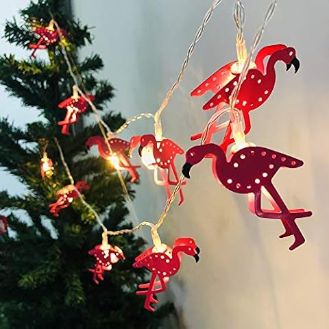 Metal Flamingo Lights, Outdoor LED String Lights Battery Operated Flamingo Fairy Lights Tropical Themed Strung Light for Wedding Garden Decoration (Metal Flamingo, 1.65m/10LED) Cover