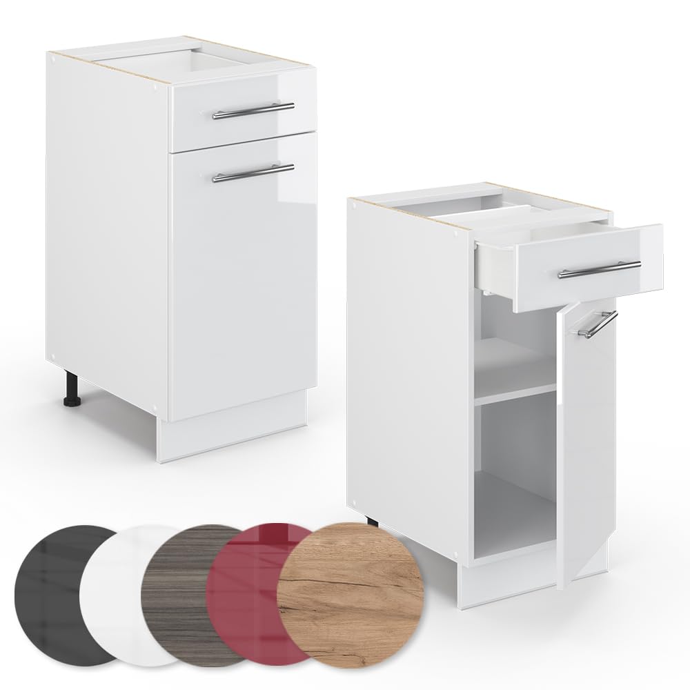 Vicco Küchenunterschrank Fame-Line, Weiß Hochglanz, 40 cm ohne Arbeitsplatte, zur Kombination mit weiteren Modulen der Fame-Line Serie
