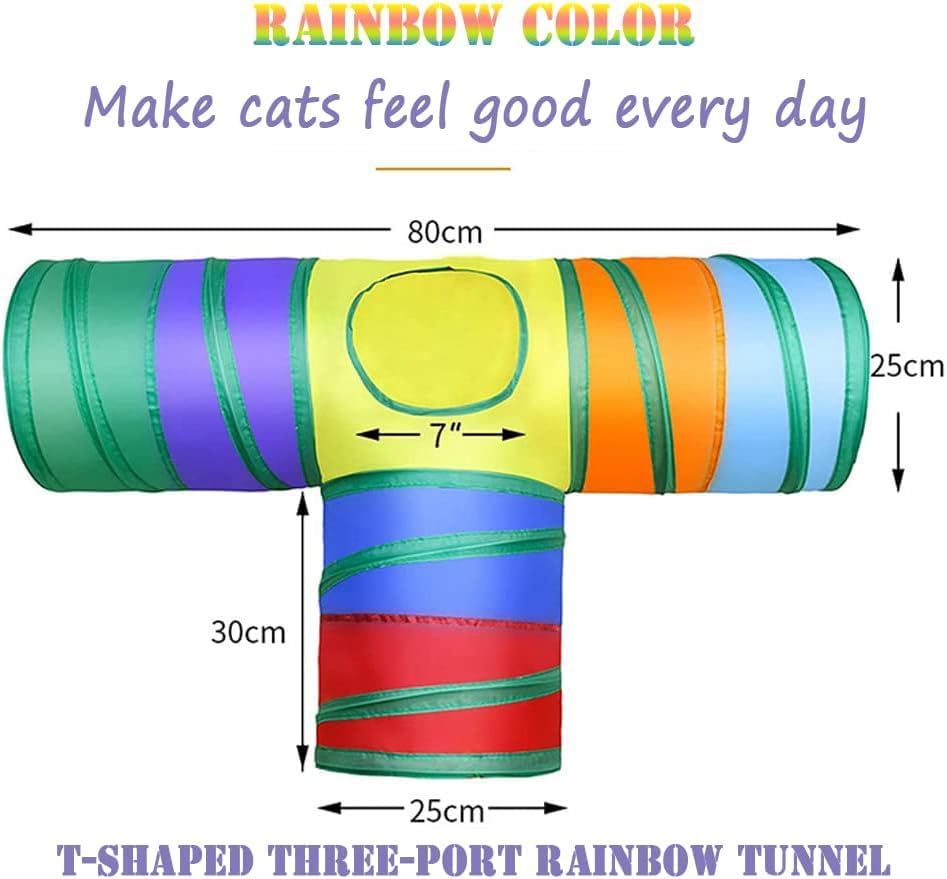 Image of GUSTYLE Cat Tunnel Toy Way, Collapsible Pet Play Tunnel Tube with Storage Bag for Cats, Puppy, Rabbits, Guinea Pig, Indoor and Outdoor Use (3 Way Rainbow)
